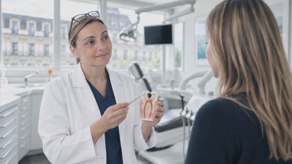 Dr Cristina Melo, médecin-dentiste, en consultation avec une patiente au Cabinet Dentaire du Casino à Montreux